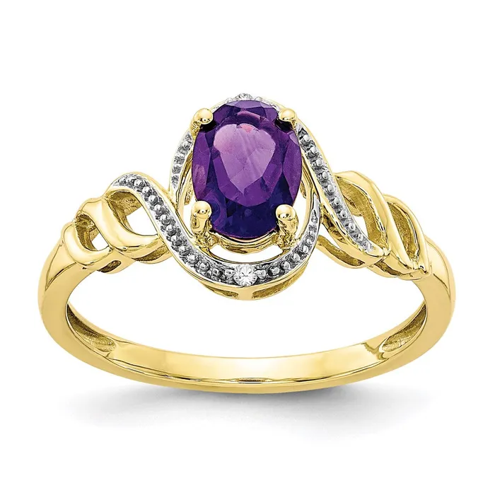10K Yellow Gold Amethyst and Real Diamond Ring Goldia Rings