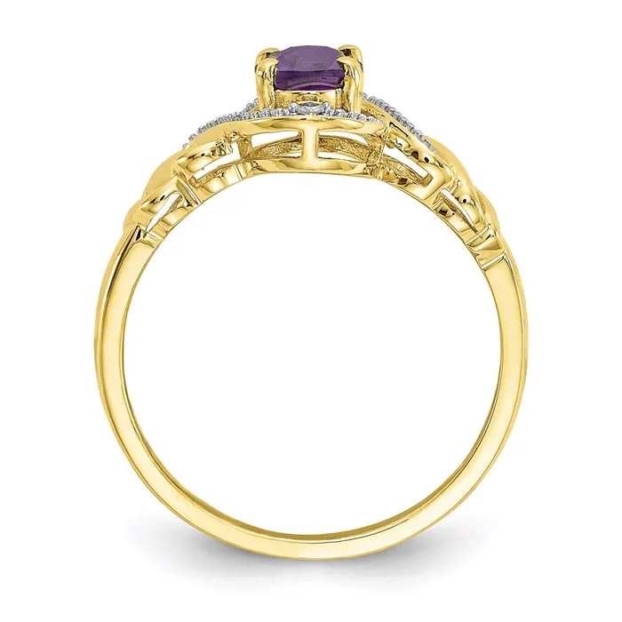10K Yellow Gold Amethyst and Real Diamond Ring Goldia Rings
