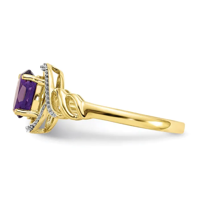 10K Yellow Gold Amethyst and Real Diamond Ring Goldia Rings