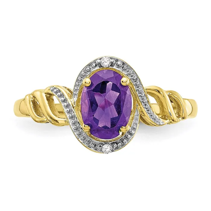 10K Yellow Gold Amethyst and Real Diamond Ring Goldia Rings