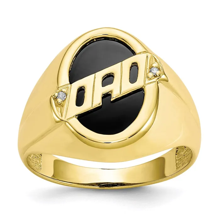 10K Yellow Gold Mens Real Diamond and Black Onyx DAD Ring Goldia Rings