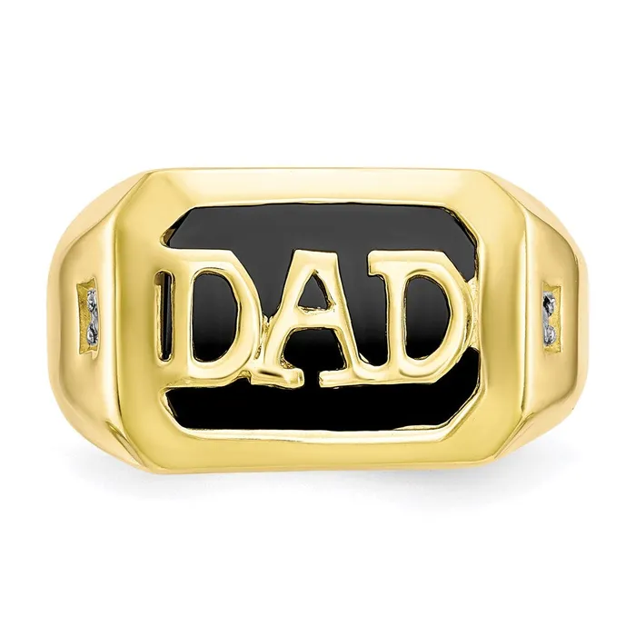 10K Yellow Gold Mens Real Diamond and Black Onyx DAD Ring Goldia Rings