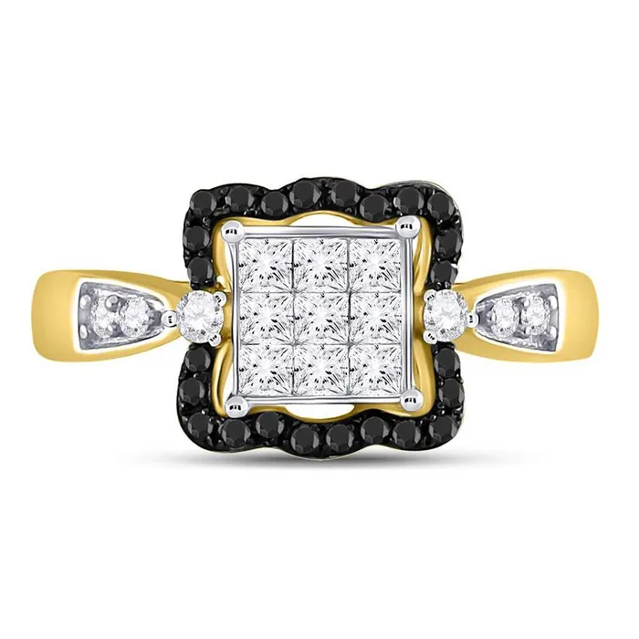 10k Yellow Gold Round Black Diamond Cluster Ring 34 Cttw gndatlanta Rings 10k Yellow Gold Round Black Diamond Cluster Ring 34 Cttw gndatlanta Rings