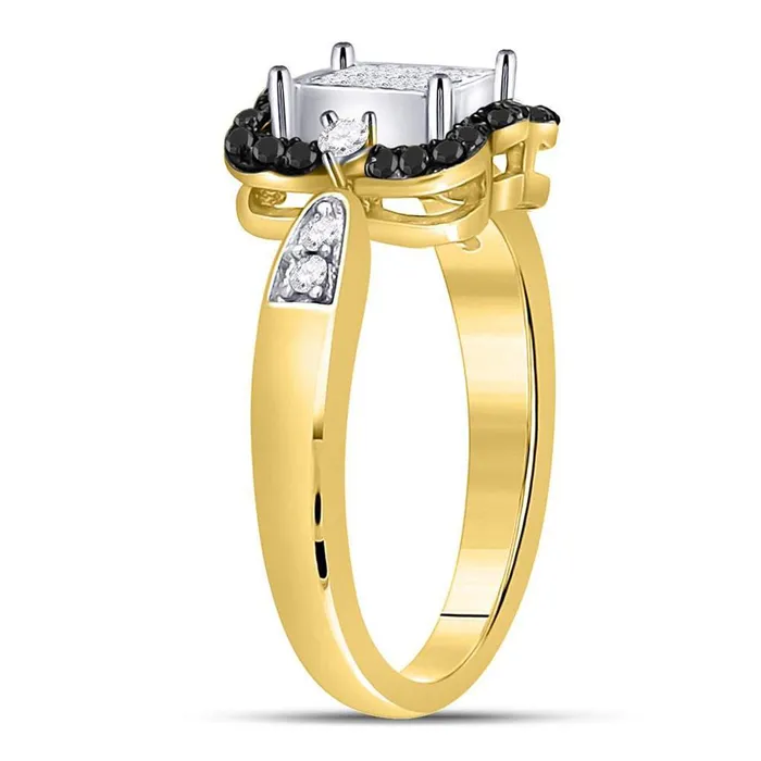 10k Yellow Gold Round Black Diamond Cluster Ring 34 Cttw gndatlanta Rings