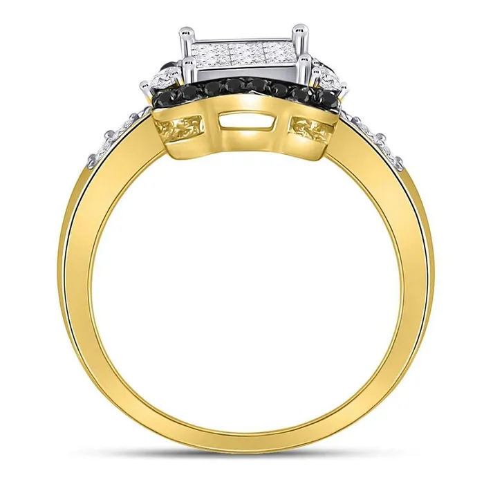 10k Yellow Gold Round Black Diamond Cluster Ring 34 Cttw gndatlanta Rings