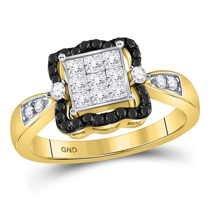 10k Yellow Gold Round Black Diamond Cluster Ring 34 Cttw gndatlanta Rings