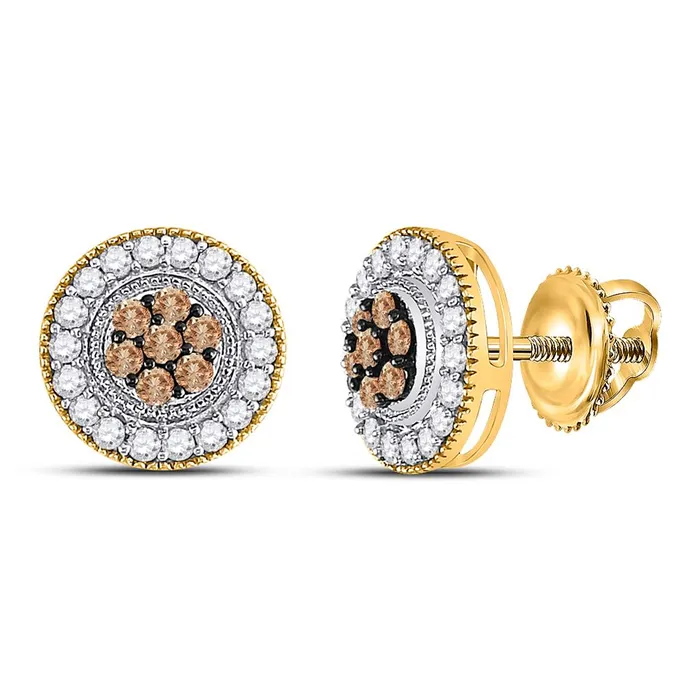 10k Yellow Gold Round Brown Diamond Cluster Earrings 58 Cttw gndatlanta Earrings 10k Yellow Gold Round Brown Diamond Cluster Earrings 58 Cttw gndatlanta Earrings
