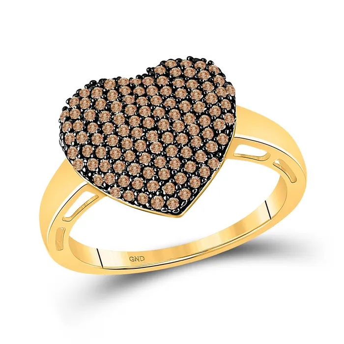 10k Yellow Gold Round Brown Diamond Heart Ring 58 Cttw gndatlanta Rings