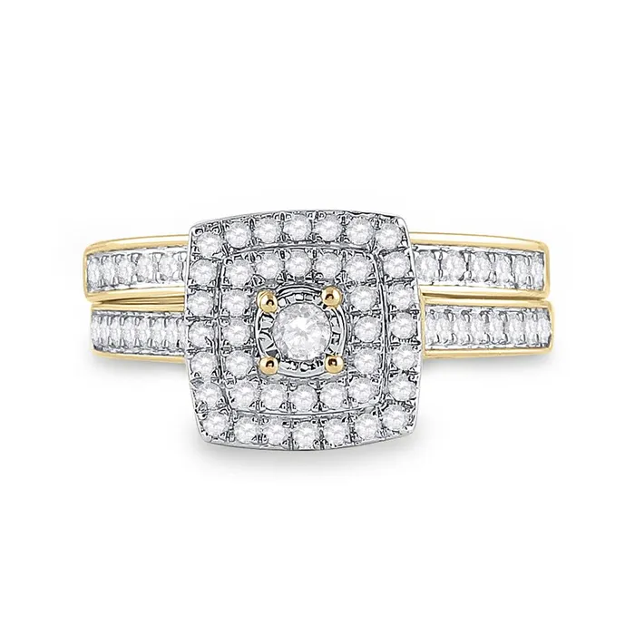 10k Yellow Gold Round Diamond Halo Bridal Wedding Ring Set 12 Cttw gndatlanta Rings