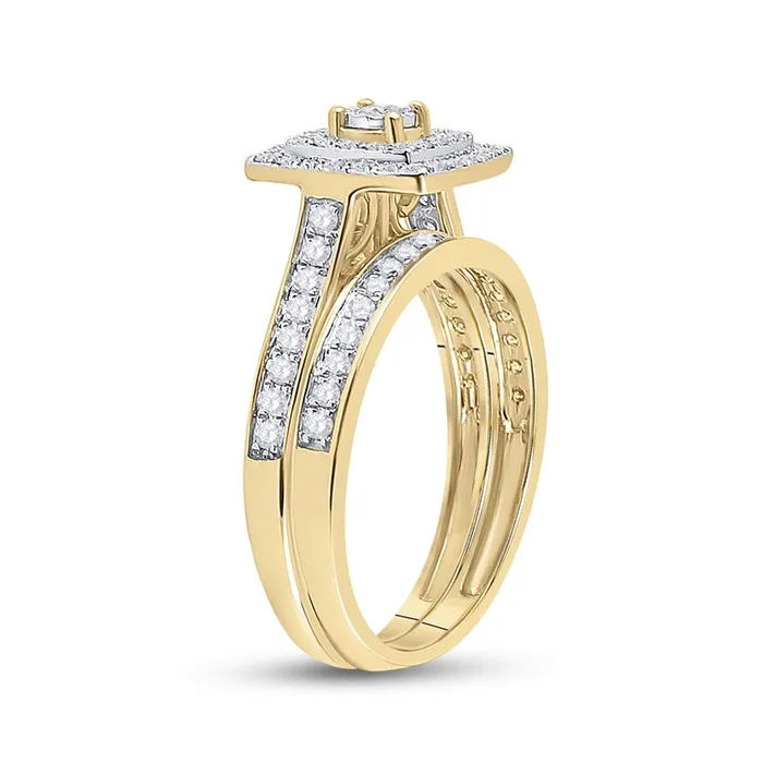 10k Yellow Gold Round Diamond Halo Bridal Wedding Ring Set 12 Cttw gndatlanta Rings