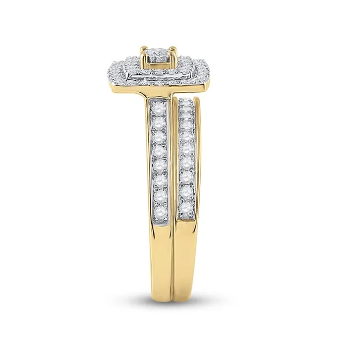 10k Yellow Gold Round Diamond Halo Bridal Wedding Ring Set 12 Cttw gndatlanta Rings