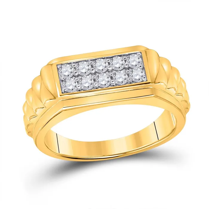 10k Yellow Gold Round Diamond Ribbed Flat Top Band Ring 12 Cttw gndatlanta Rings 10k Yellow Gold Round Diamond Ribbed Flat Top Band Ring 12 Cttw gndatlanta Rings