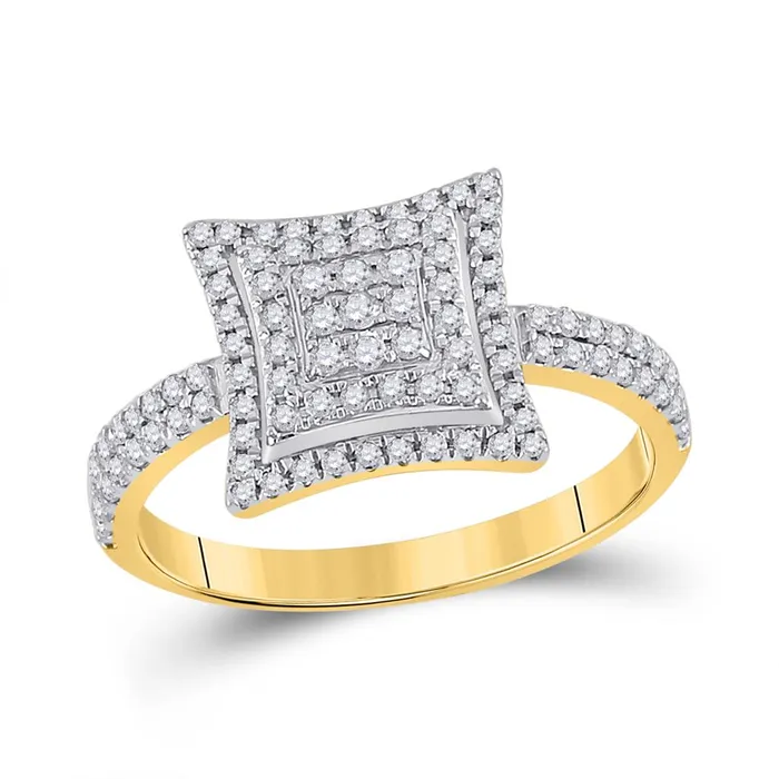 10k Yellow Gold Round Diamond Square Kite Cluster Ring 12 Cttw gndatlanta Rings