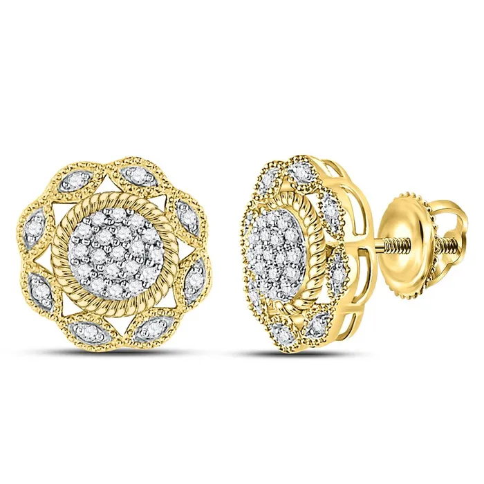 10kt Yellow Gold Round Diamond Milgrain Cable Cluster Earrings 16 Cttw gndatlanta Earrings 10kt Yellow Gold Round Diamond Milgrain Cable Cluster Earrings 16 Cttw gndatlanta Earrings