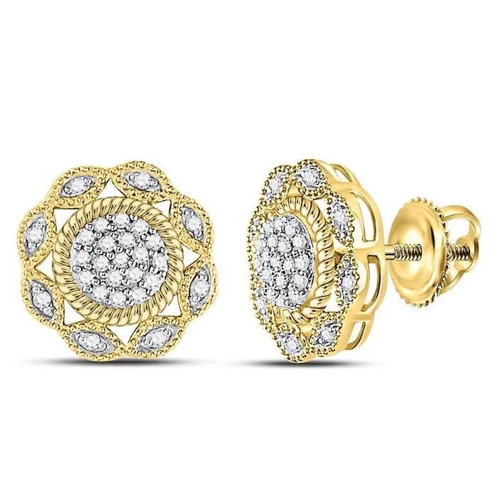 10kt Yellow Gold Round Diamond Milgrain Cable Cluster Earrings 16 Cttw gndatlanta Earrings