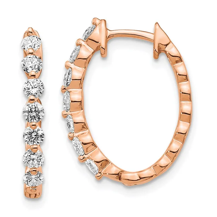 14k Rose Gold AA Real Diamond Hinged Hoop Earrings Goldia Earrings
