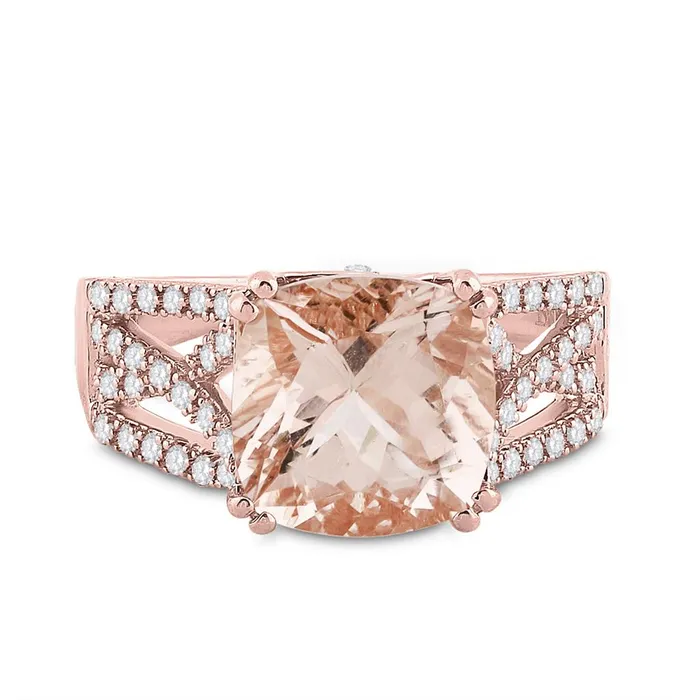 14k Rose Gold Cushion Morganite Diamond Solitaire Ring 4 Cttw gndatlanta Rings