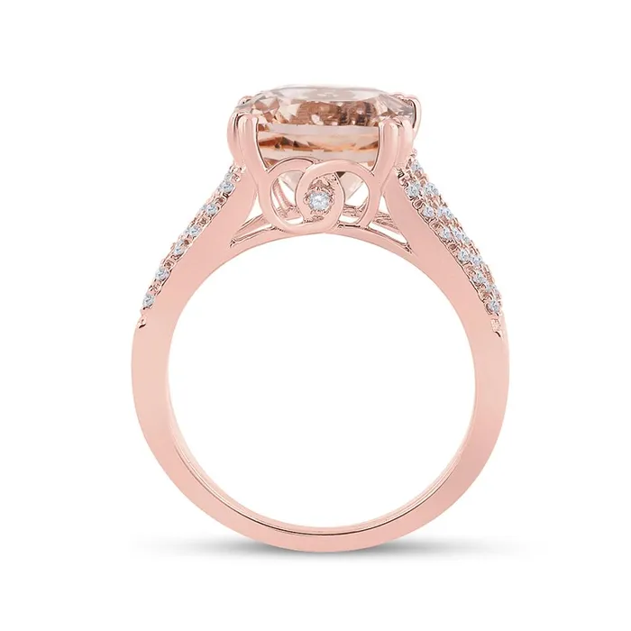 14k Rose Gold Cushion Morganite Diamond Solitaire Ring 4 Cttw gndatlanta Rings