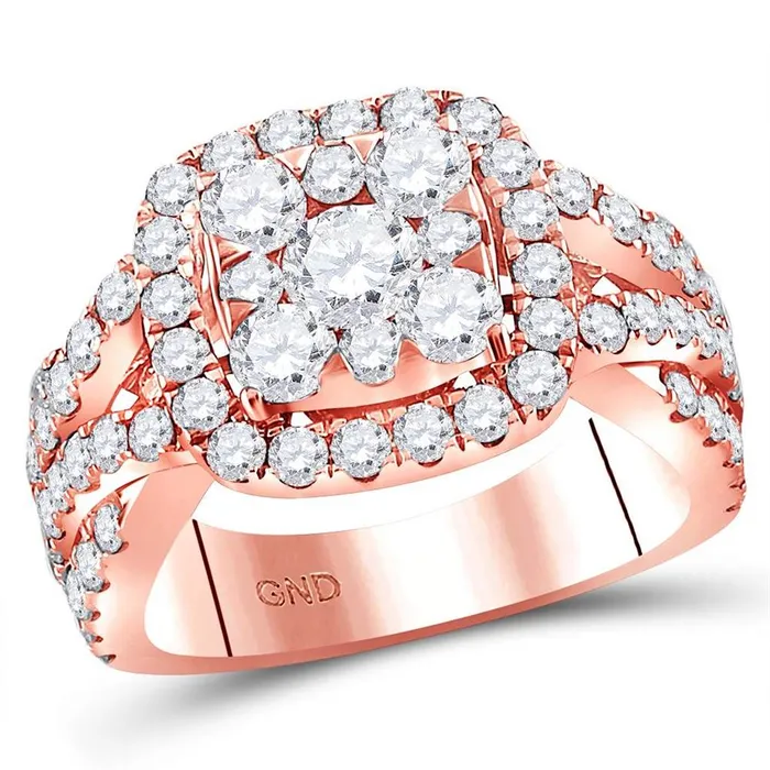 14k Rose Gold Round Diamond Cluster Bridal Engagement Ring 3 Cttw gndatlanta Rings 14k Rose Gold Round Diamond Cluster Bridal Engagement Ring 3 Cttw gndatlanta Rings