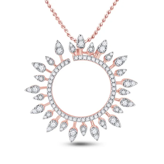 14k Rose Gold Round Diamond Sunburst Circle Pendant 34 Cttw gndatlanta Necklaces