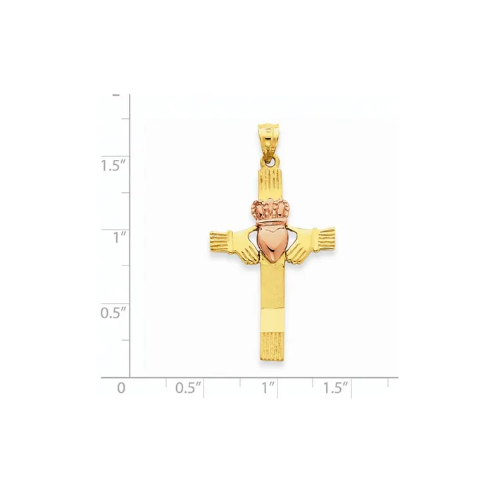 14k Rose Gold Twotone Gold Claddagh Cross Pendant Goldia Rings