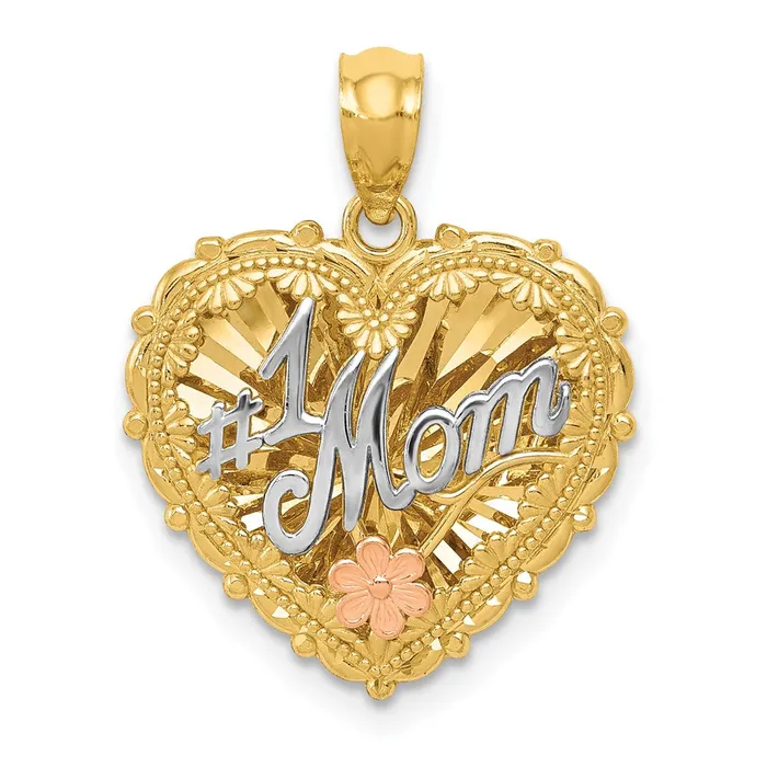 14k TriColor Gold Polished 1 MOM Shadowbox Pendant Goldia Necklaces