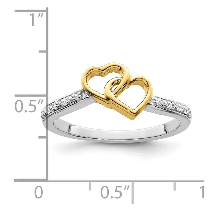 14k TwoTone Gold Polished Double Heart Real Diamond Ring Goldia Rings