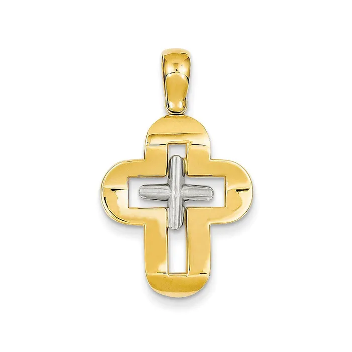 14k Twotone Gold Solid Cross Pendant Goldia Rings