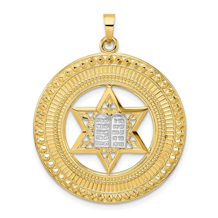 14k Twotone Gold Solid Star and Torah Inside Frame Pendant Goldia Rings