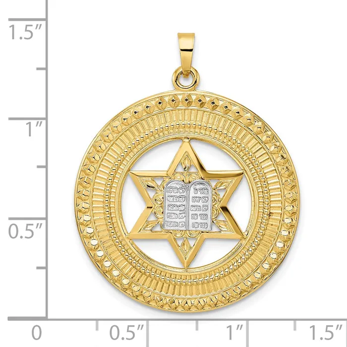 14k Twotone Gold Solid Star and Torah Inside Frame Pendant Goldia Rings