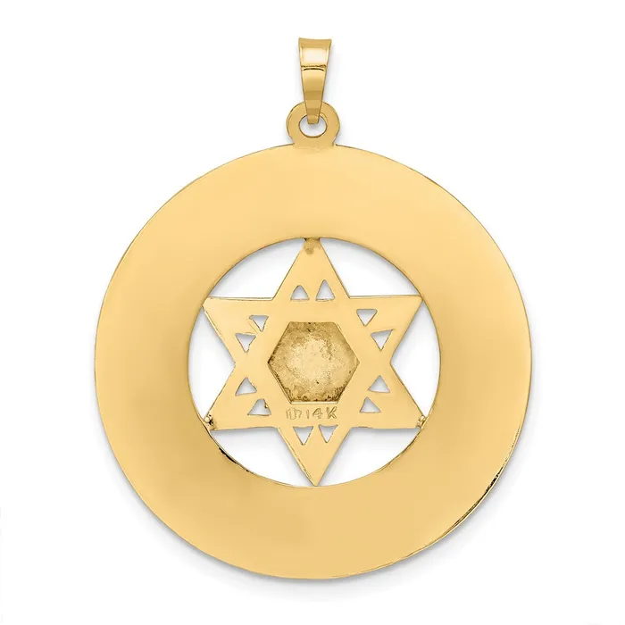 14k Twotone Gold Solid Star and Torah Inside Frame Pendant Goldia Rings