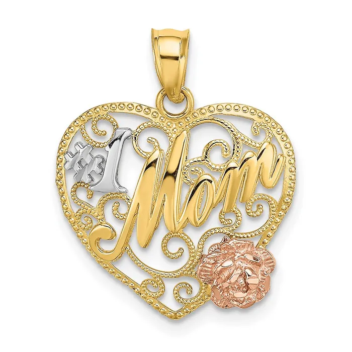 14k Twotone Gold wWhite Rhodium 1 MOM Heart Charm Goldia Rings