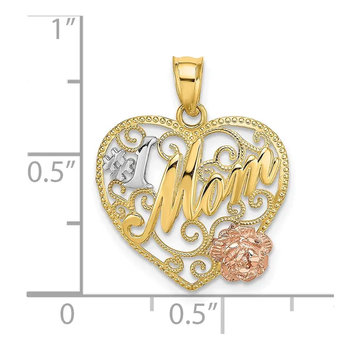 14k Twotone Gold wWhite Rhodium 1 MOM Heart Charm Goldia Rings