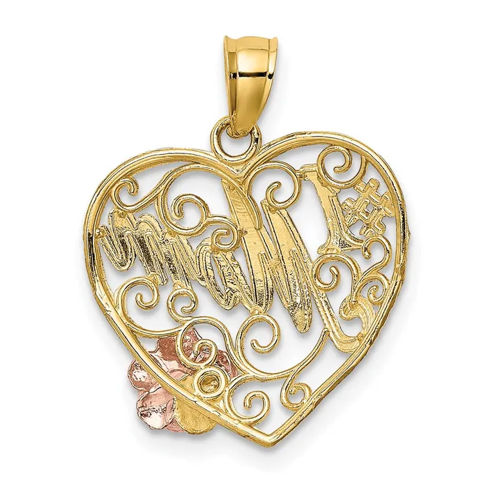 14k Twotone Gold wWhite Rhodium 1 MOM Heart Charm Goldia Rings