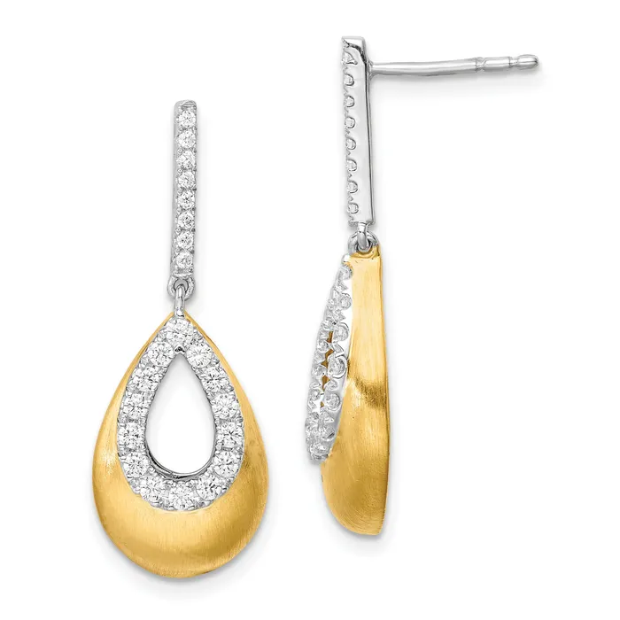 14K TwoTone Lab Grown Diamond VSSI G Teardrop Post Earrings Goldia Earrings