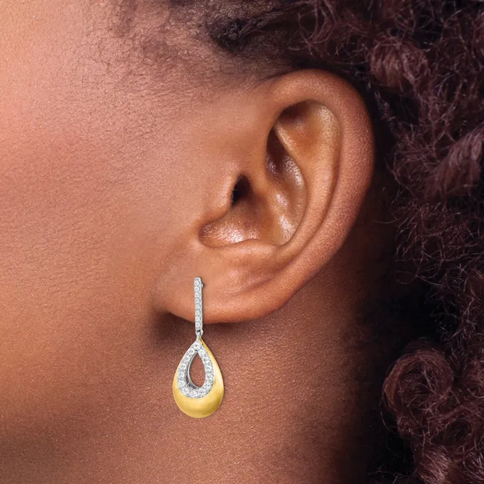 14K TwoTone Lab Grown Diamond VSSI G Teardrop Post Earrings Goldia Earrings