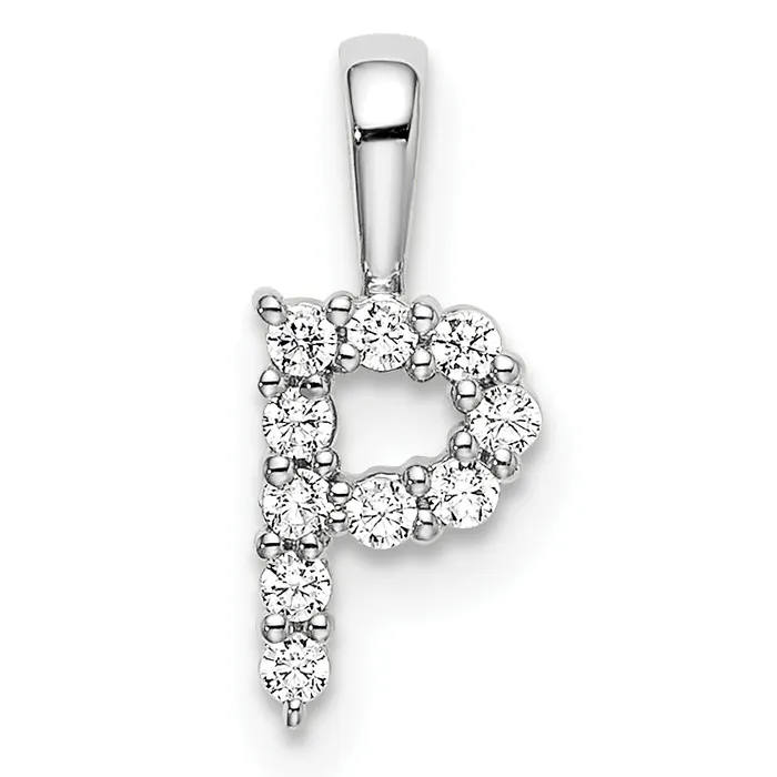 14k White Gold 110 Ct Lab Grown Diamond VSSI G Letter P Initial Pendant Goldia Necklaces 14k White Gold 110 Ct Lab Grown Diamond VSSI G Letter P Initial Pendant Goldia Necklaces