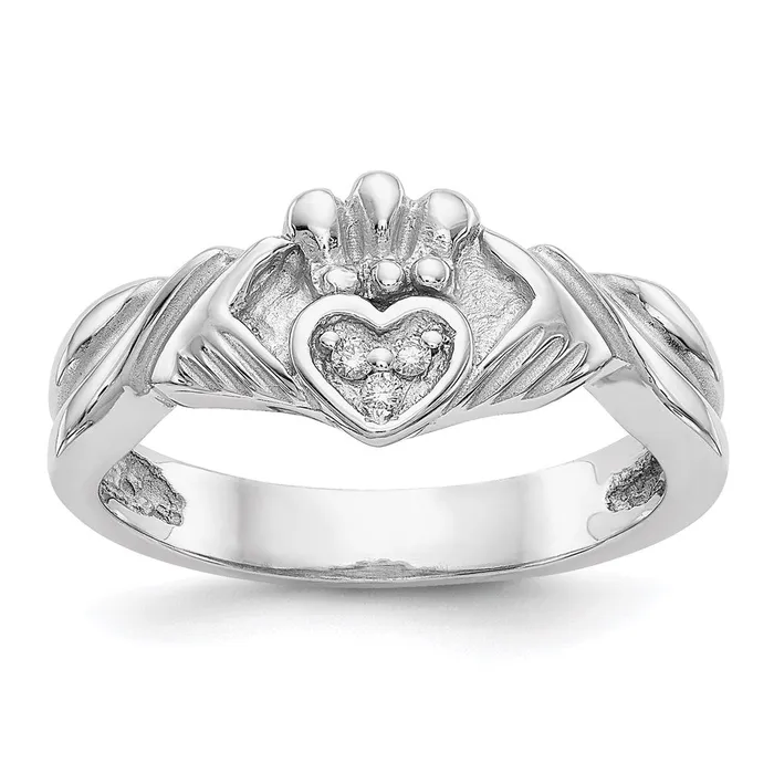 14K White Gold 120ct AA Real Diamond Claddagh Ring Goldia Rings