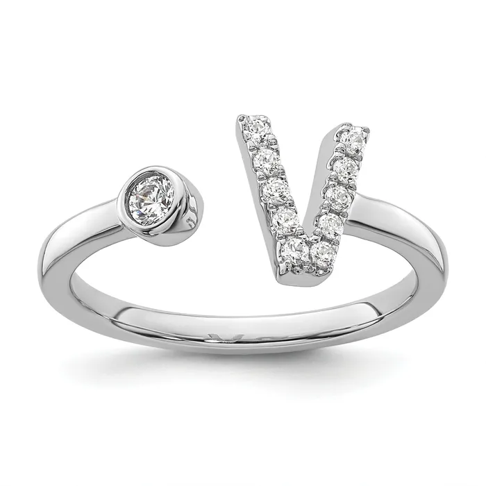 14k White Gold 16 Ct Lab Grown Diamond VSSI G Initial V Adjustable Ring Goldia Rings 14k White Gold 16 Ct Lab Grown Diamond VSSI G Initial V Adjustable Ring Goldia Rings
