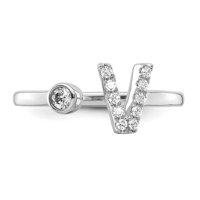 14k White Gold 16 Ct Lab Grown Diamond VSSI G Initial V Adjustable Ring Goldia Rings