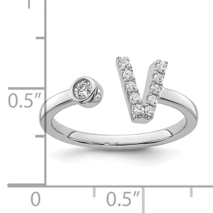 14k White Gold 16 Ct Lab Grown Diamond VSSI G Initial V Adjustable Ring Goldia Rings