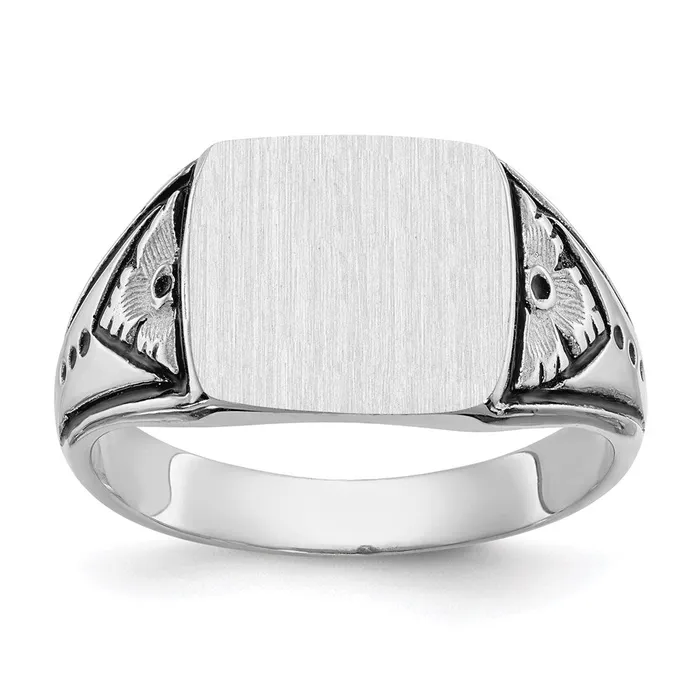 14K White Gold 110x115mm Closed Back Antiqued Mens Signet Ring Goldia Rings 14K White Gold 110x115mm Closed Back Antiqued Mens Signet Ring Goldia Rings