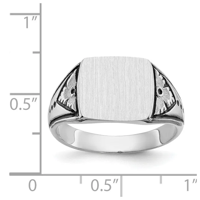 14K White Gold 110x115mm Closed Back Antiqued Mens Signet Ring Goldia Rings