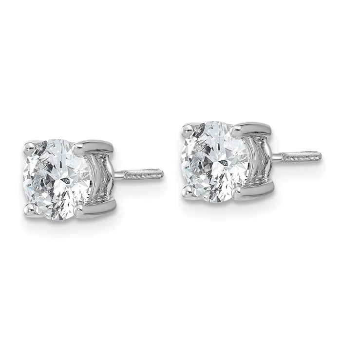 14k White Gold 2 ctw Certified Lab Grown Diamond VSSI G Round 4 Prong Heavy Wt Screwback Stud Earrings Goldia Earrings