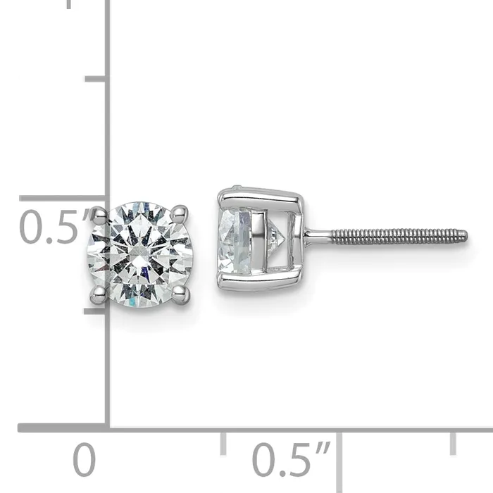 14k White Gold 2 ctw Certified Lab Grown Diamond VSSI G Round 4 Prong Heavy Wt Screwback Stud Earrings Goldia Earrings