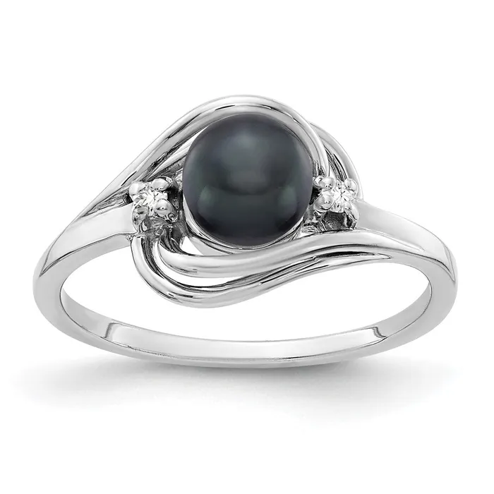 14k White Gold 55mm Black FW Cultured Pearl AAA Real Diamond ring Goldiacom Rings 14k White Gold 55mm Black FW Cultured Pearl AAA Real Diamond ring Goldiacom Rings
