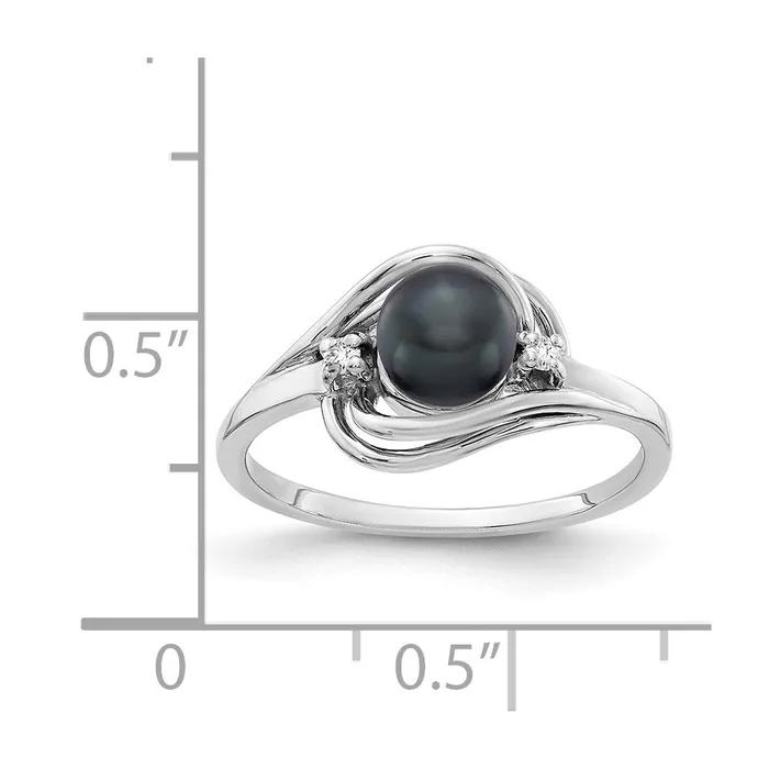 14k White Gold 55mm Black FW Cultured Pearl AAA Real Diamond ring Goldiacom Rings