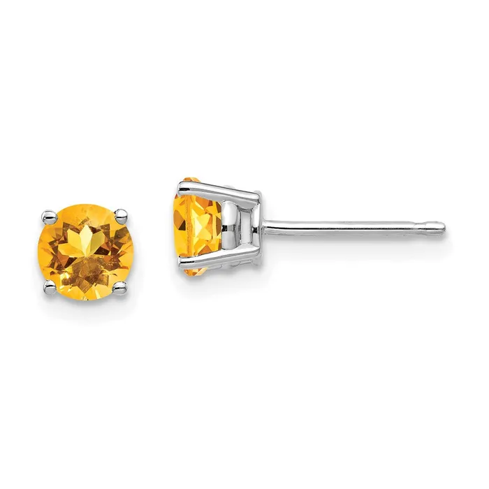 14k White Gold 5mm Citrine Earrings Goldia Earrings