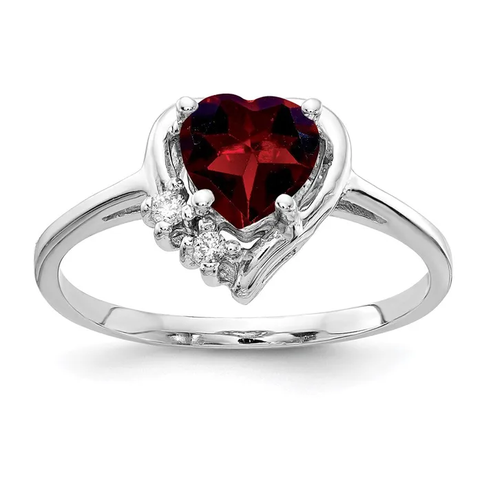 14k White Gold 6mm Heart Garnet A Real Diamond ring Goldia Rings