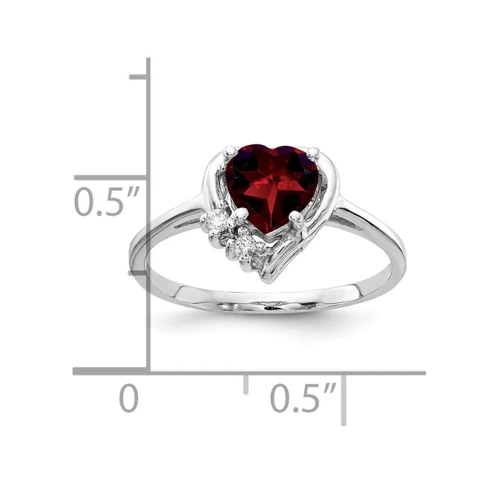 14k White Gold 6mm Heart Garnet A Real Diamond ring Goldia Rings